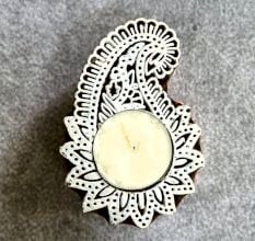 Handcrafted Wooden Paisley T Light Decor Piece